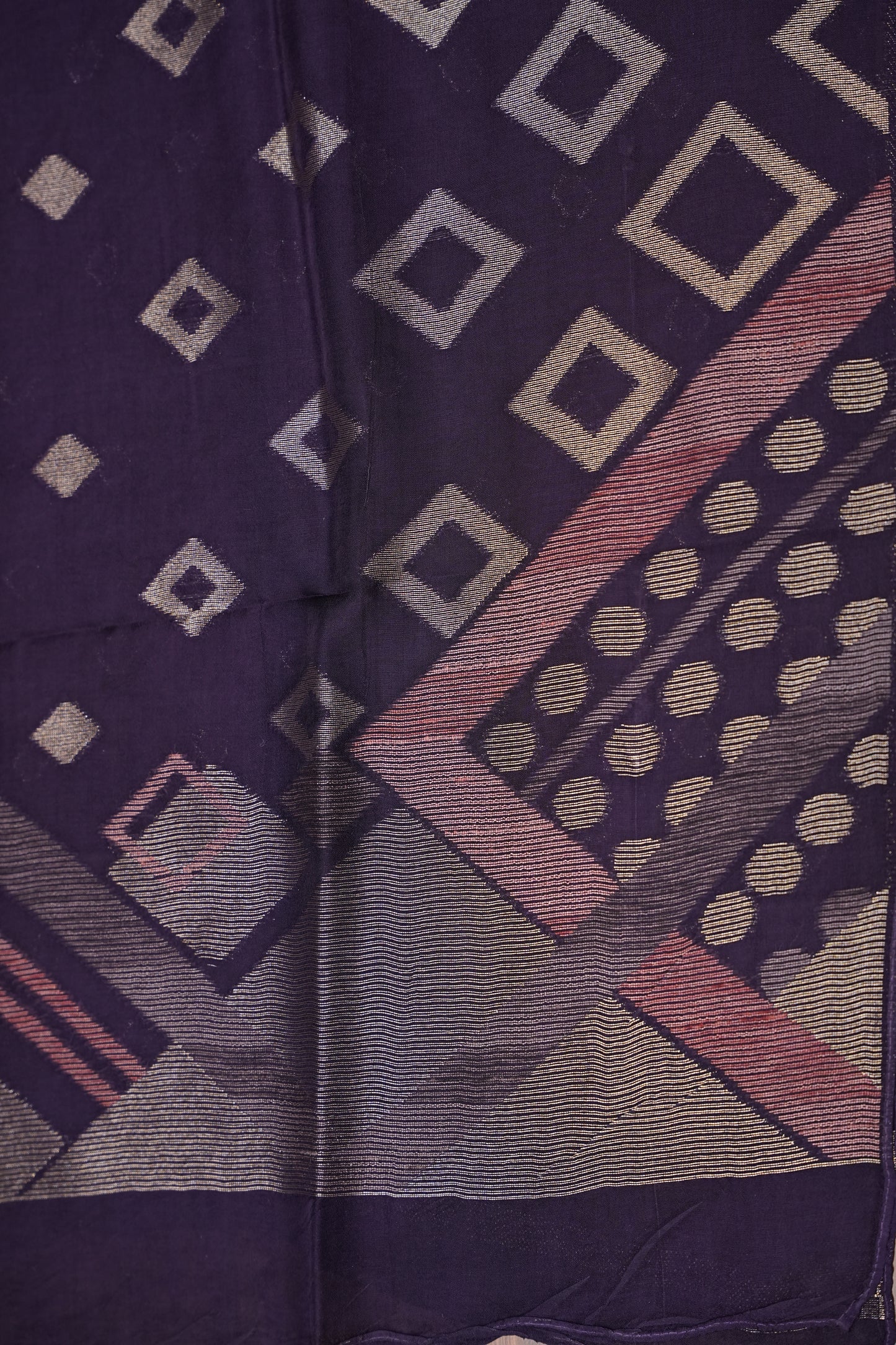 Tussar Banarasi Raw Silk Saree with Geometric Silver Weaving – Deep Purple