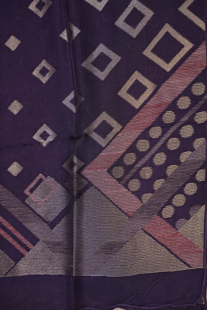 Tussar Banarasi Raw Silk Saree with Geometric Silver Weaving – Deep Purple