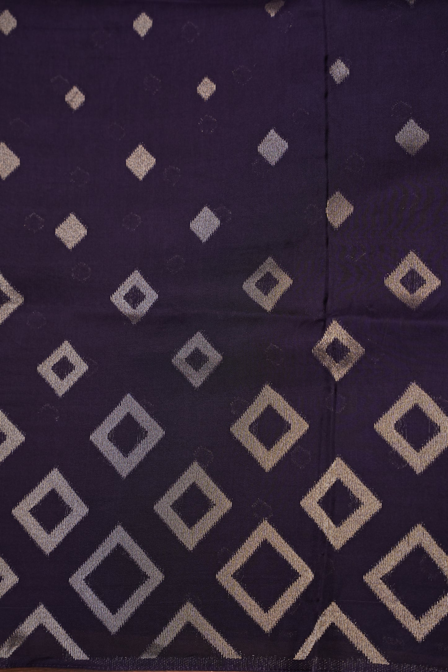 Tussar Banarasi Raw Silk Saree with Geometric Silver Weaving – Deep Purple