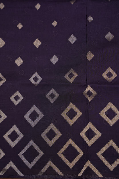 Tussar Banarasi Raw Silk Saree with Geometric Silver Weaving – Deep Purple
