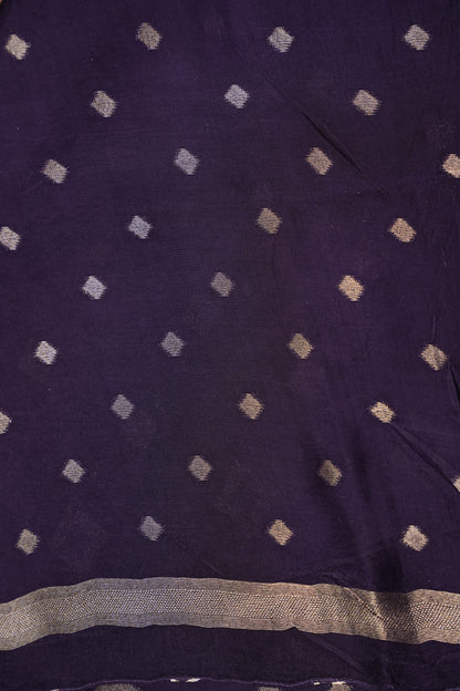 Tussar Banarasi Raw Silk Saree with Geometric Silver Weaving – Deep Purple