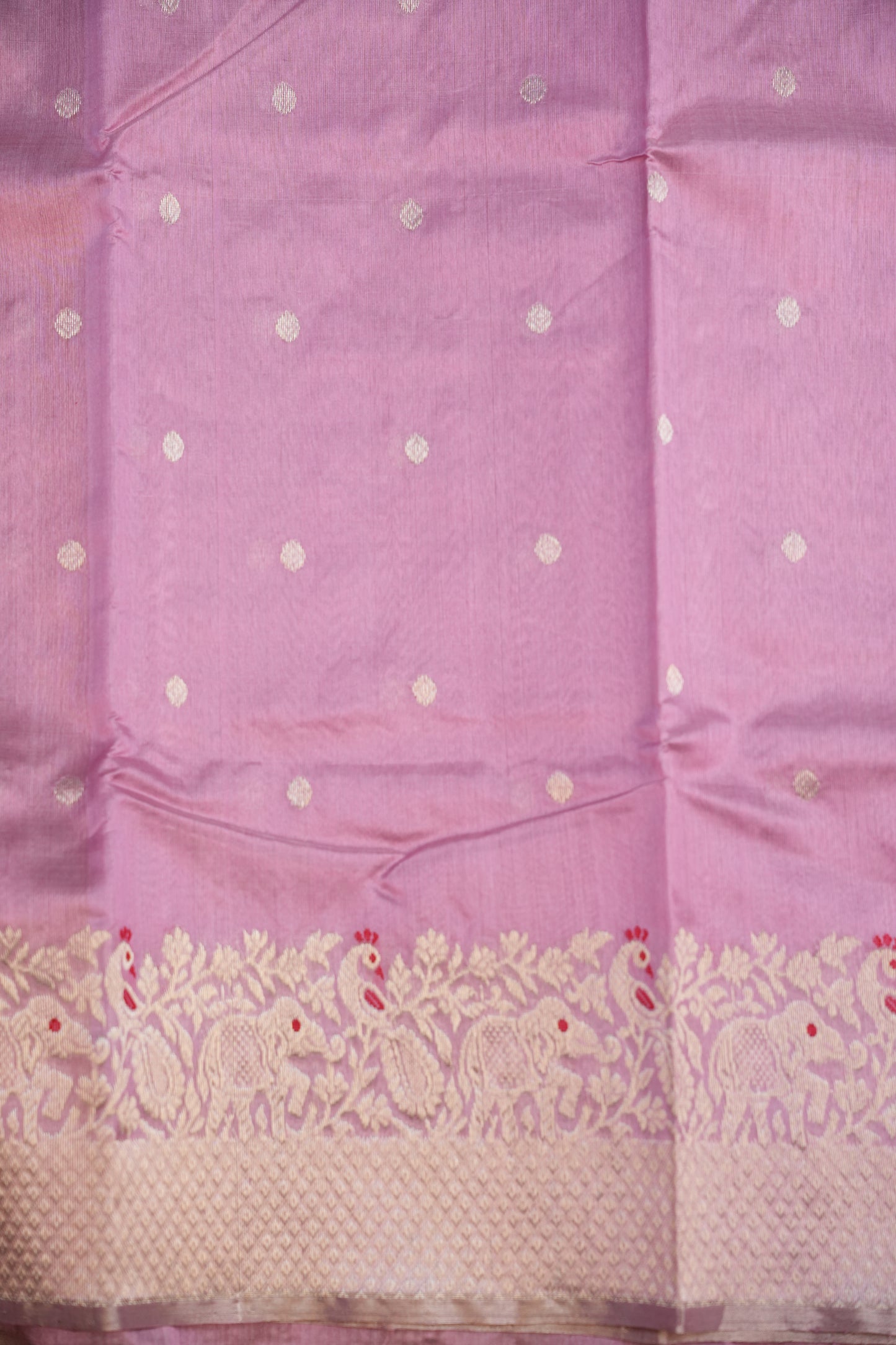 Pure Chanderi Silk Saree with Zari Buttas & Tissue Border - Soft Pink