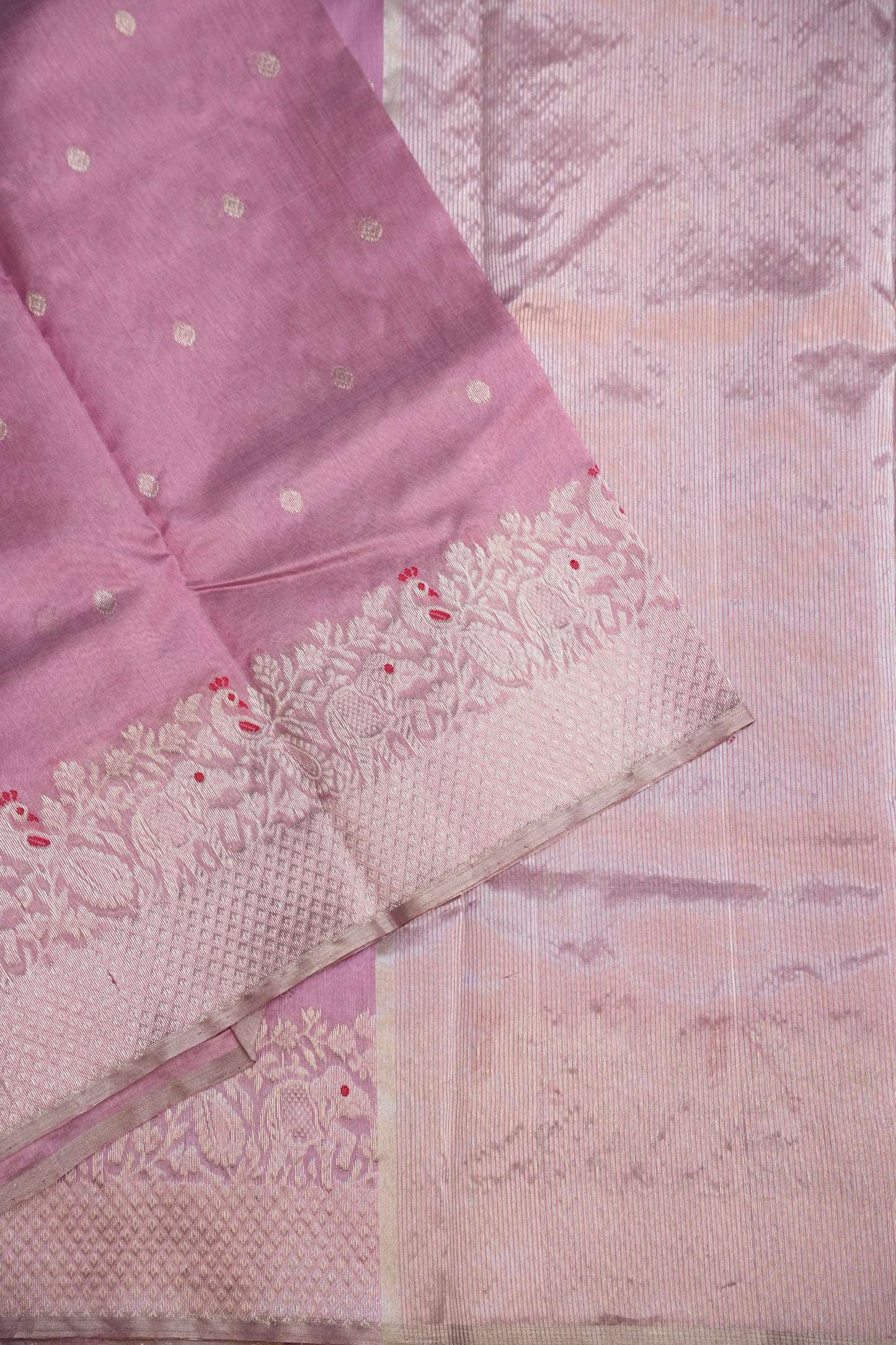 Pure Chanderi Silk Saree with Zari Buttas & Tissue Border - Soft Pink