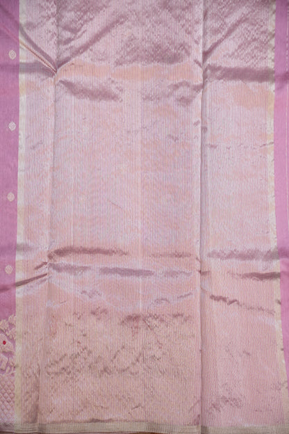 Pure Chanderi Silk Saree with Zari Buttas & Tissue Border - Soft Pink