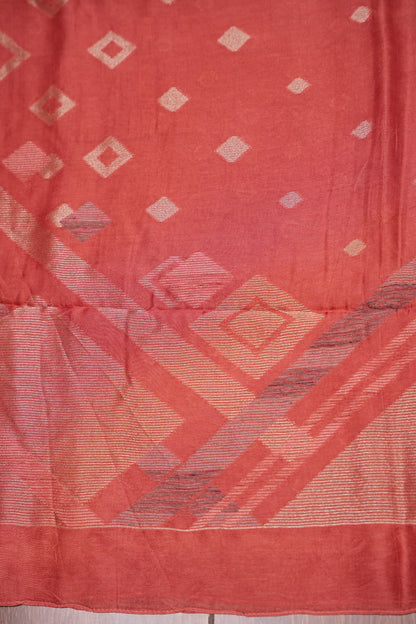 Tussar Banarasi Raw Silk Saree with Geometric Silver Weaving – Light Orange