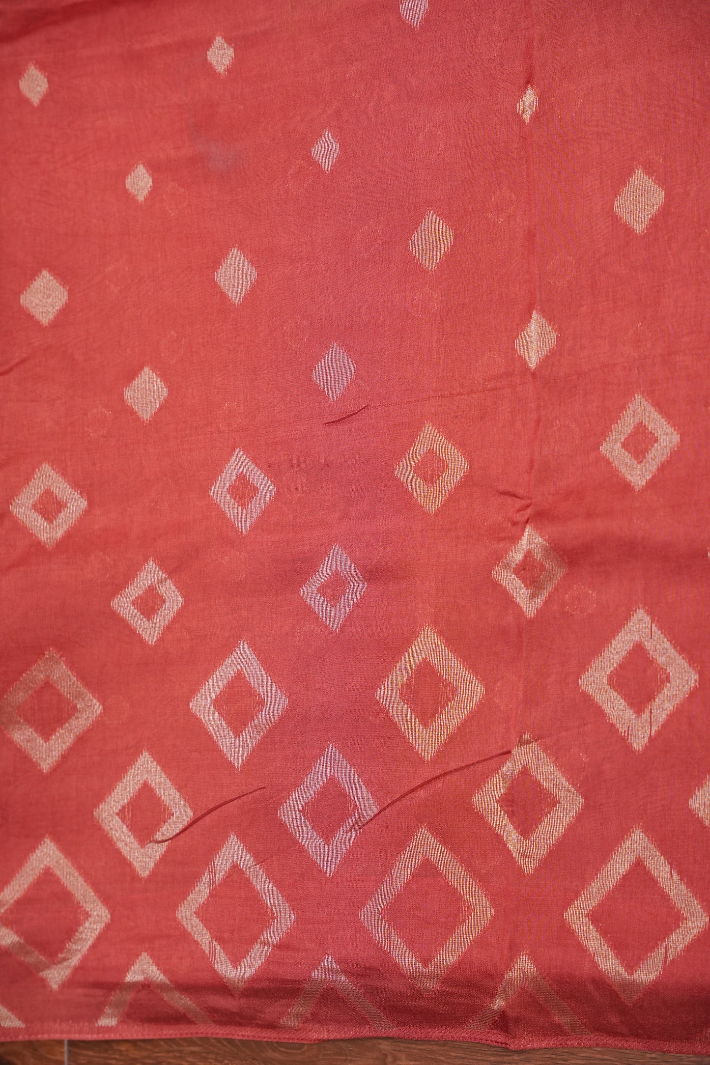 Tussar Banarasi Raw Silk Saree with Geometric Silver Weaving – Light Orange