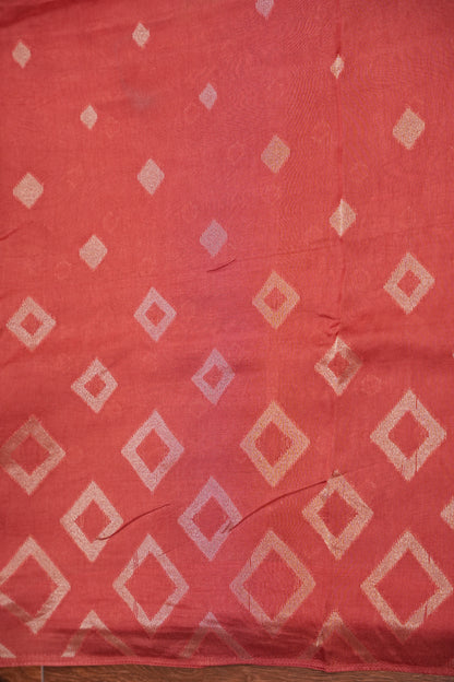 Tussar Banarasi Raw Silk Saree with Geometric Silver Weaving – Light Orange