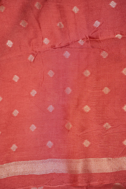 Tussar Banarasi Raw Silk Saree with Geometric Silver Weaving – Light Orange