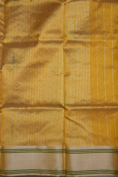 Pure Chanderi Silk Saree with Zari Buttas & Tissue Border - Mustard Yellow