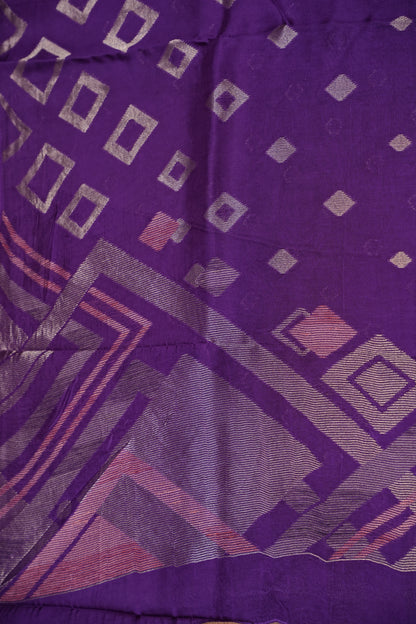 Tussar Banarasi Raw Silk Saree with Geometric Silver Weaving – Royal Purple