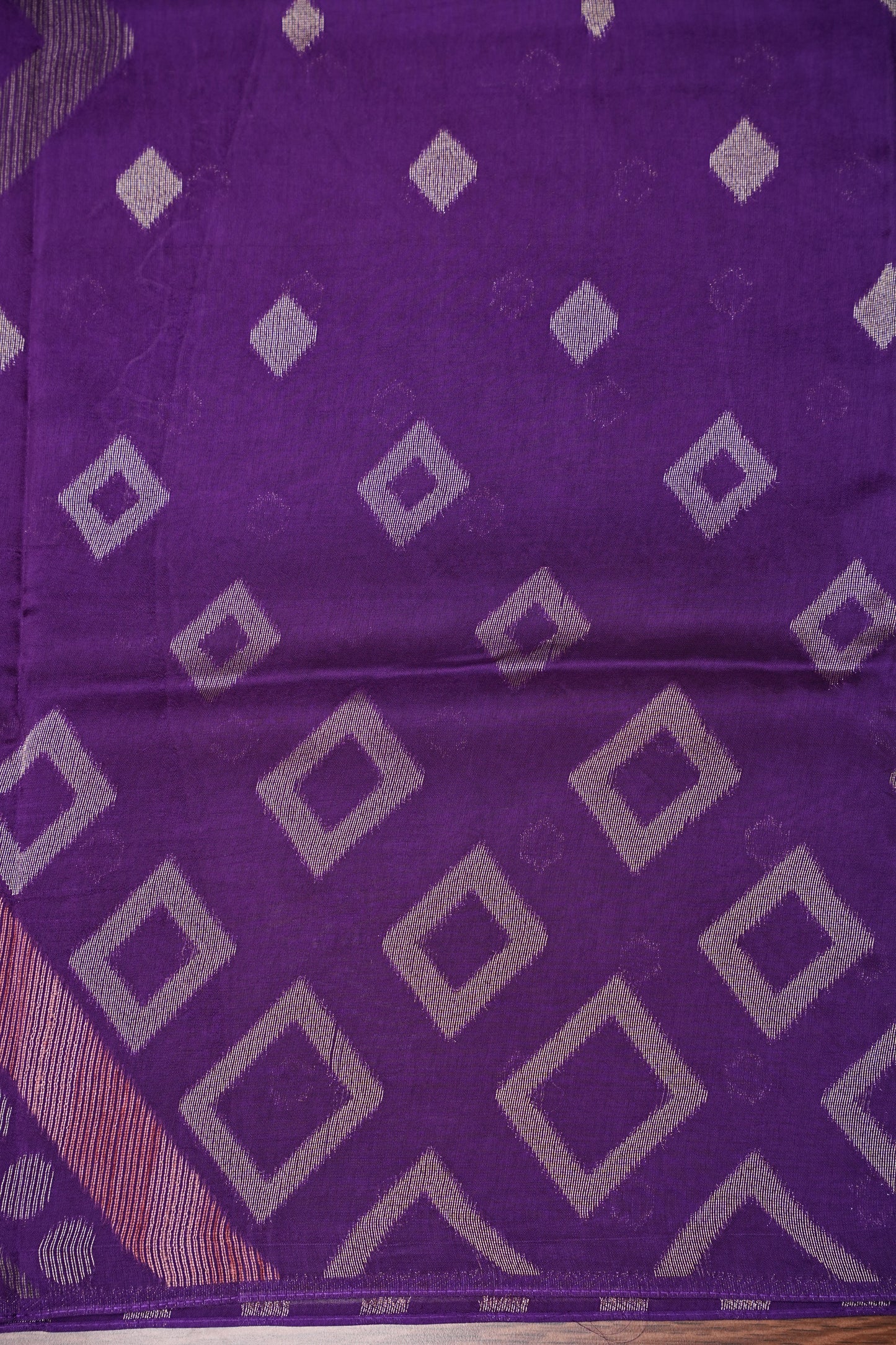 Tussar Banarasi Raw Silk Saree with Geometric Silver Weaving – Royal Purple