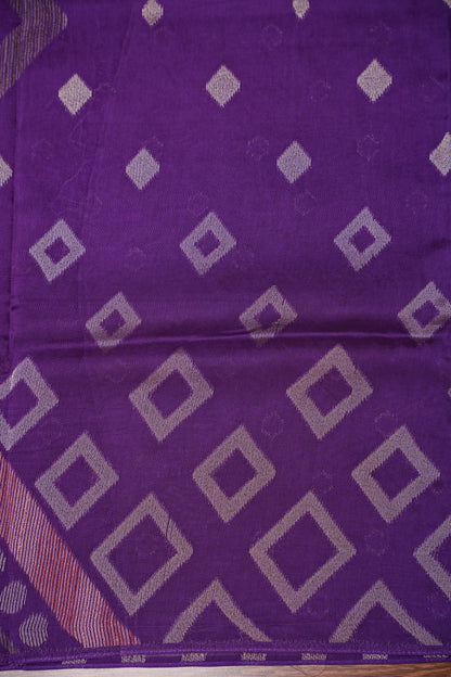 Tussar Banarasi Raw Silk Saree with Geometric Silver Weaving – Royal Purple