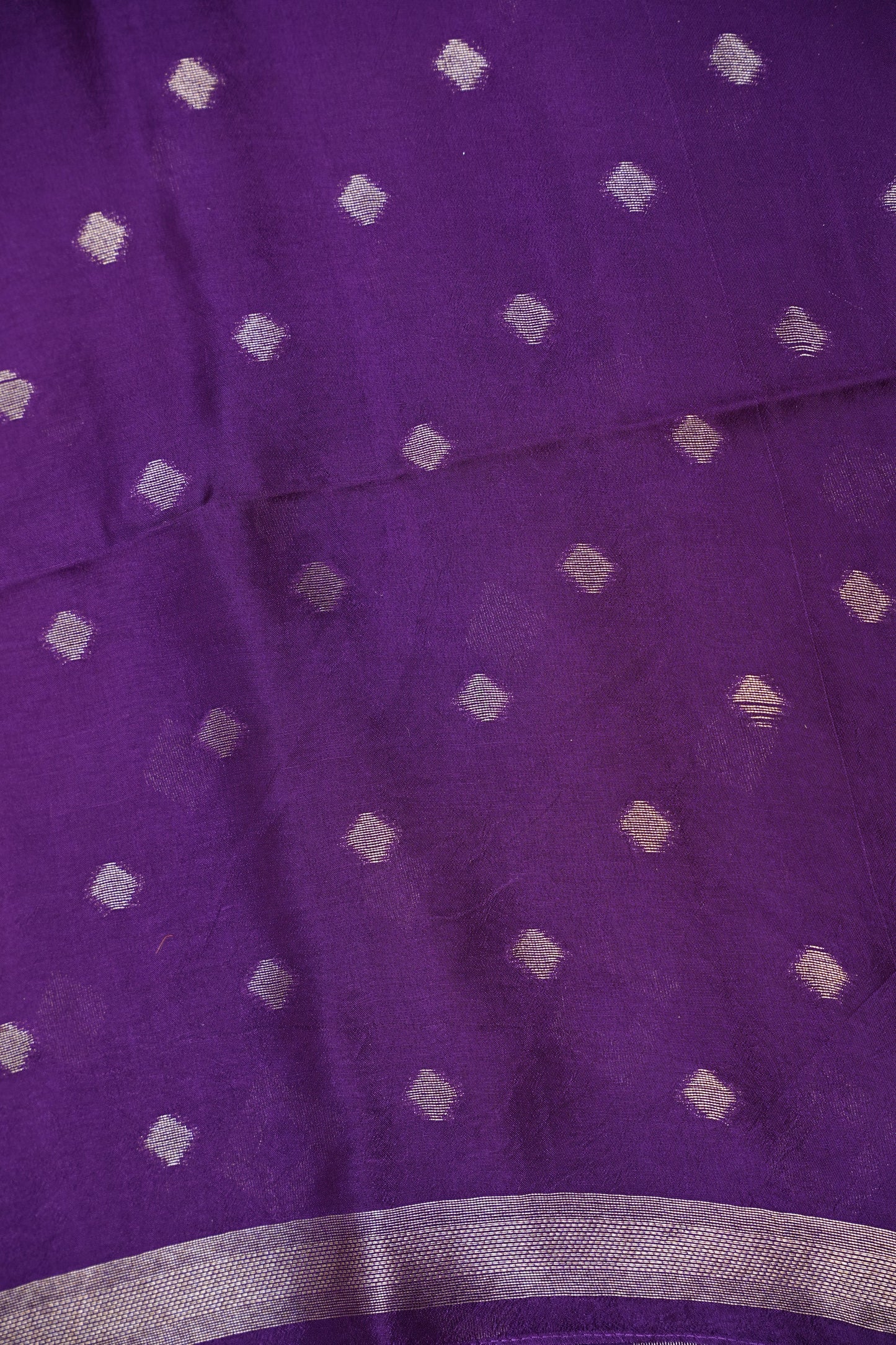 Tussar Banarasi Raw Silk Saree with Geometric Silver Weaving – Royal Purple