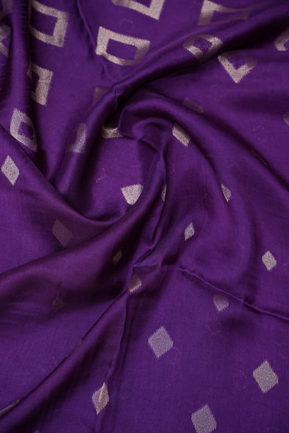 Tussar Banarasi Raw Silk Saree with Geometric Silver Weaving – Royal Purple