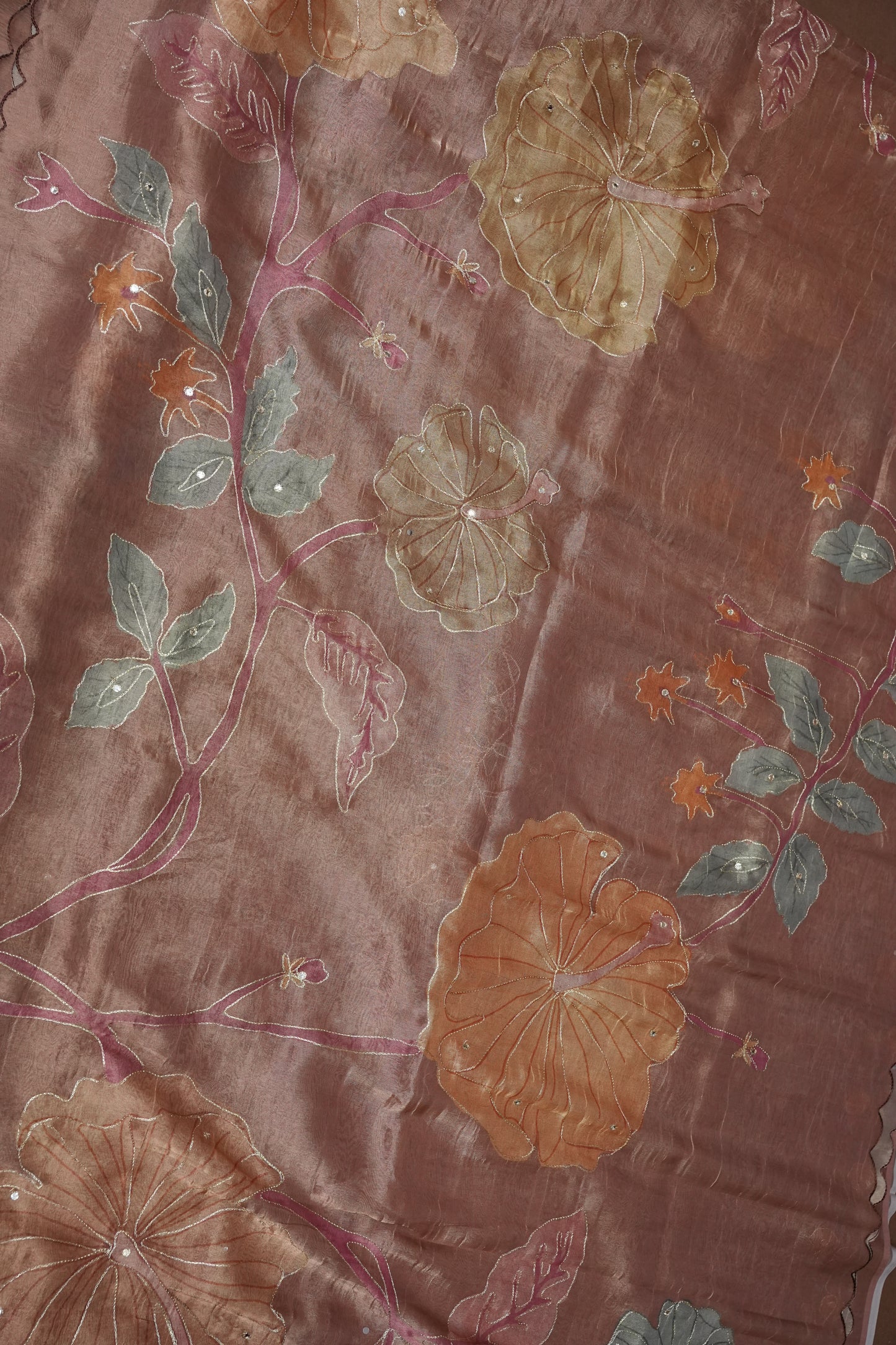 Dusty Rose Glass Tissue Organza Designer Party Wear Saree