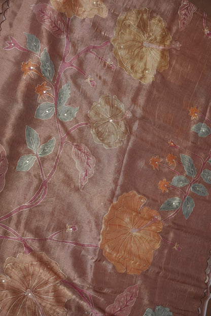 Dusty Rose Glass Tissue Organza Designer Party Wear Saree