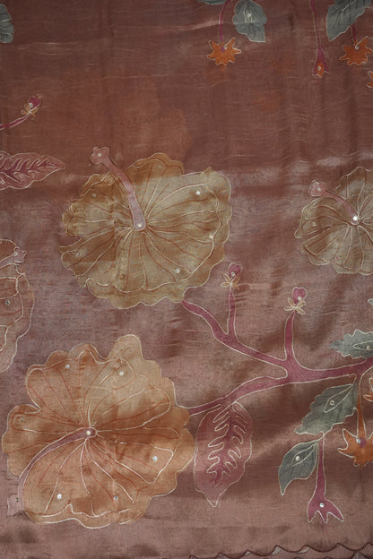 Dusty Rose Glass Tissue Organza Designer Party Wear Saree