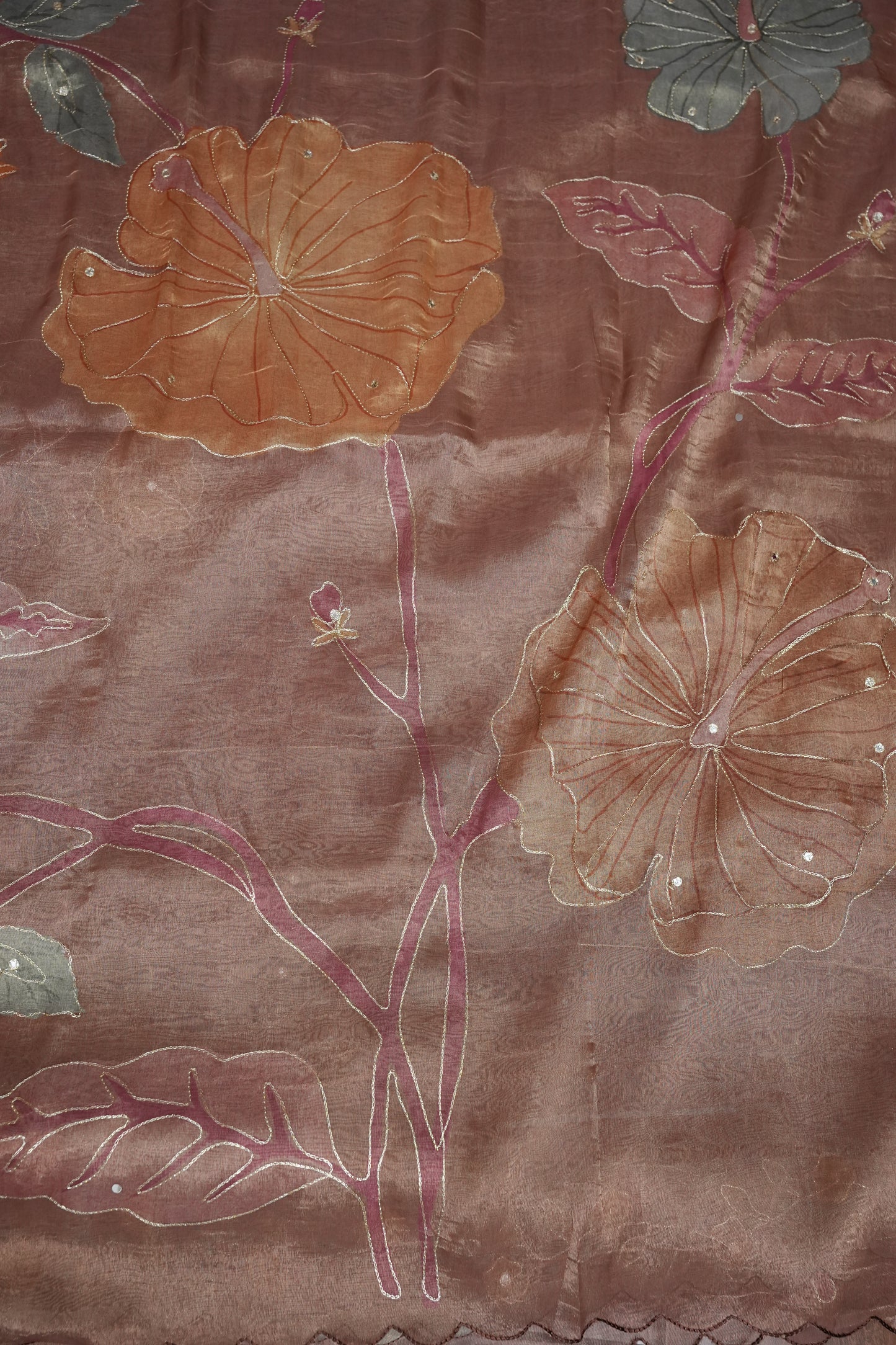 Dusty Rose Glass Tissue Organza Designer Party Wear Saree