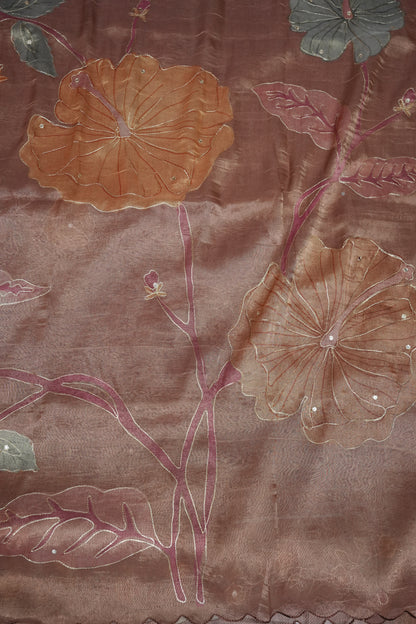 Dusty Rose Glass Tissue Organza Designer Party Wear Saree
