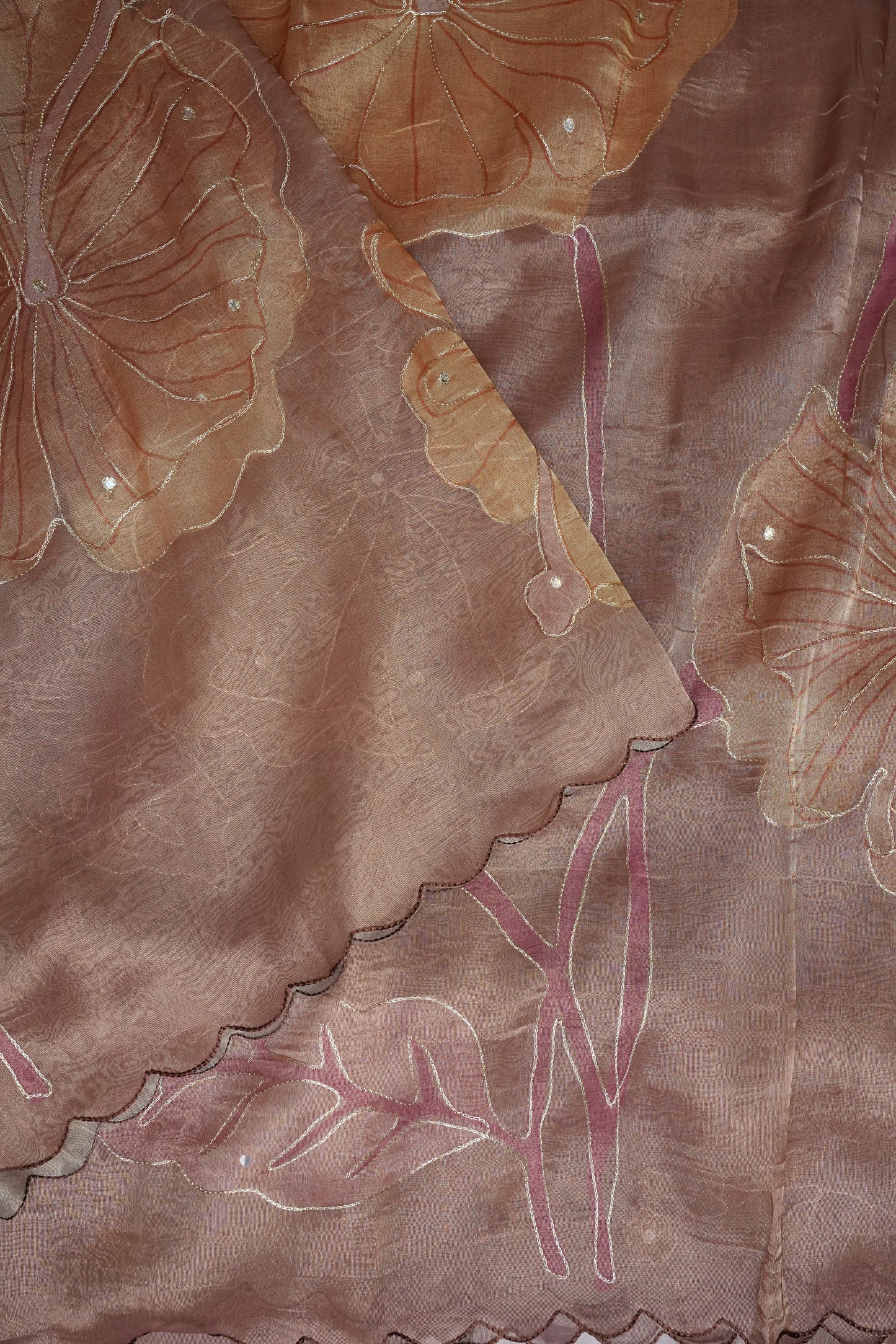 Dusty Rose Glass Tissue Organza Designer Party Wear Saree
