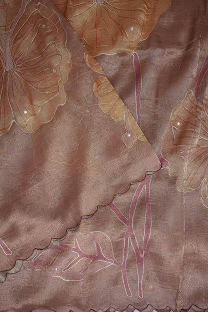 Dusty Rose Glass Tissue Organza Designer Party Wear Saree