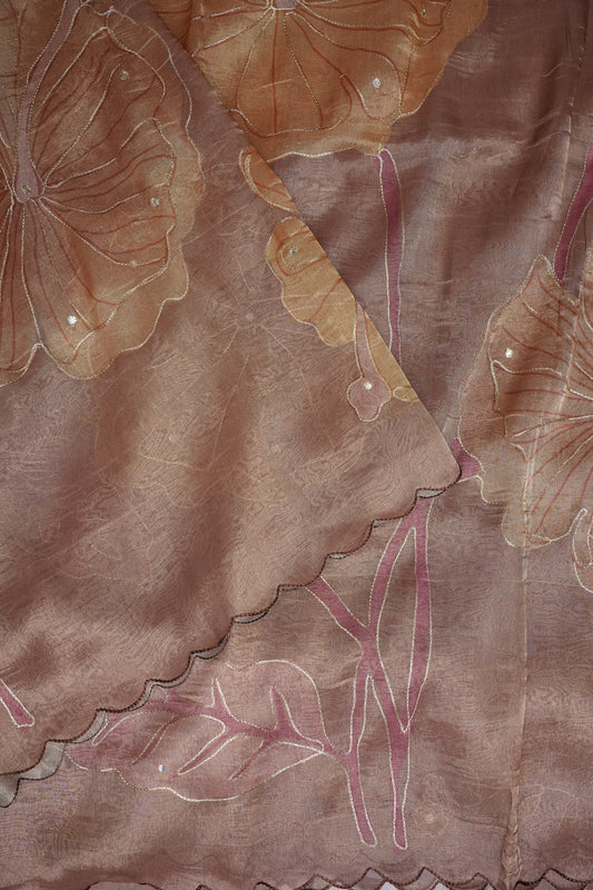 Dusty Rose Glass Tissue Organza Designer Party Wear Saree