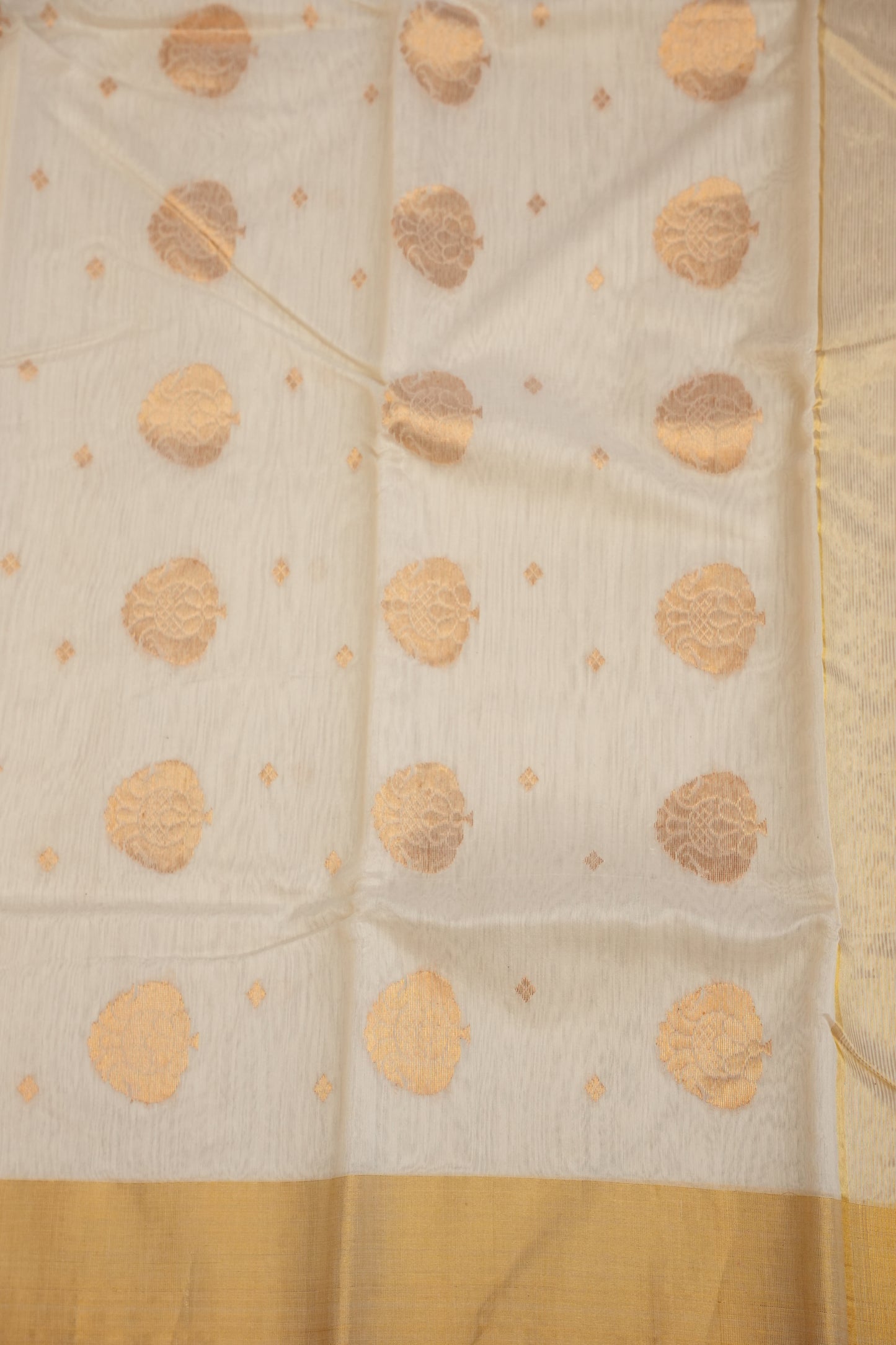 Pure Chanderi Silk Saree with Zari Buttas & Tissue Border - White