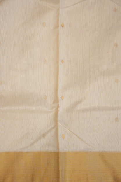 Pure Chanderi Silk Saree with Zari Buttas & Tissue Border - White