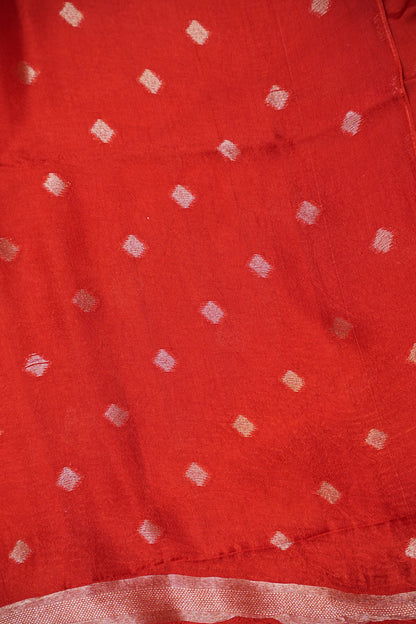 Tussar Banarasi Raw Silk Saree with Geometric Silver Weaving – Rust Orange