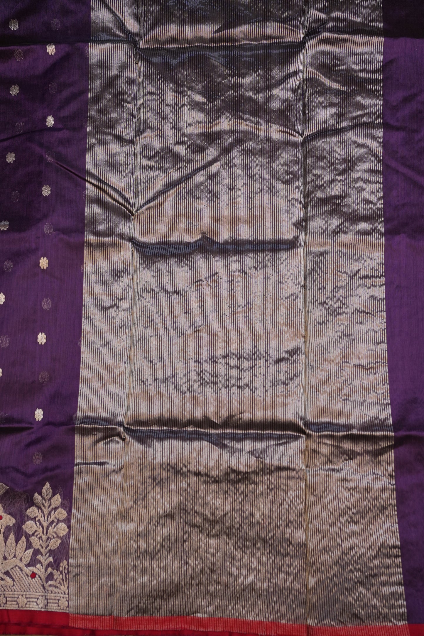 Pure Chanderi Silk Saree with Zari Buttas & Tissue Border - Royal Purple