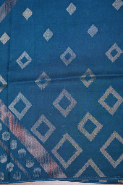 Tussar Banarasi Raw Silk Saree with Geometric Silver Weaving – Teal Blue