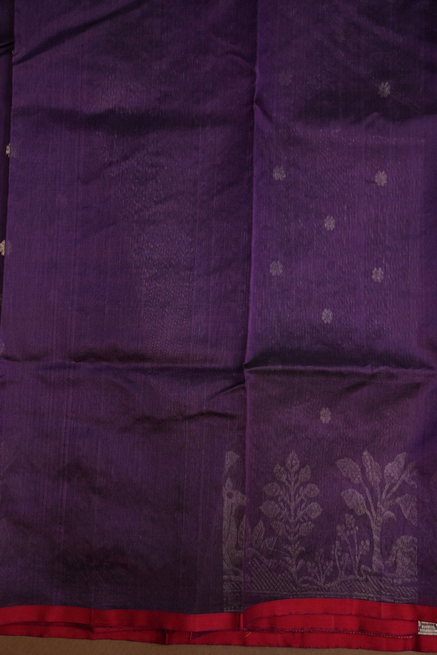 Pure Chanderi Silk Saree with Zari Buttas & Tissue Border - Royal Purple