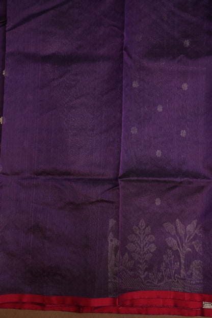 Pure Chanderi Silk Saree with Zari Buttas & Tissue Border - Royal Purple