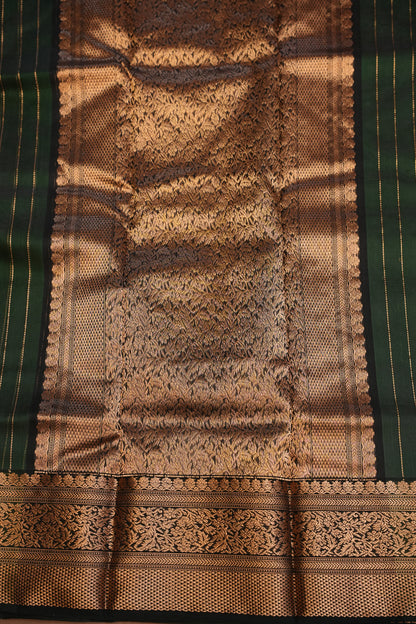 Pure Chanderi Silk Saree with Zari Buttas & Tissue Border - Deep Green