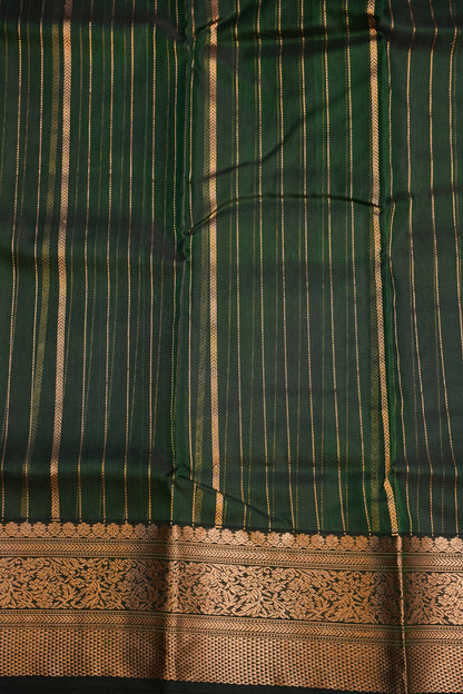 Pure Chanderi Silk Saree with Zari Buttas & Tissue Border - Deep Green