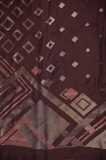 Tussar Banarasi Raw Silk Saree with Geometric Silver Weaving – Coffee Brown