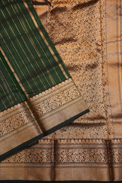 Pure Chanderi Silk Saree with Zari Buttas & Tissue Border - Deep Green