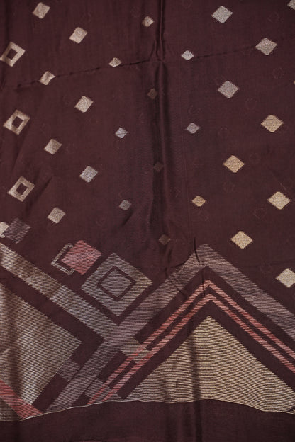 Tussar Banarasi Raw Silk Saree with Geometric Silver Weaving – Coffee Brown