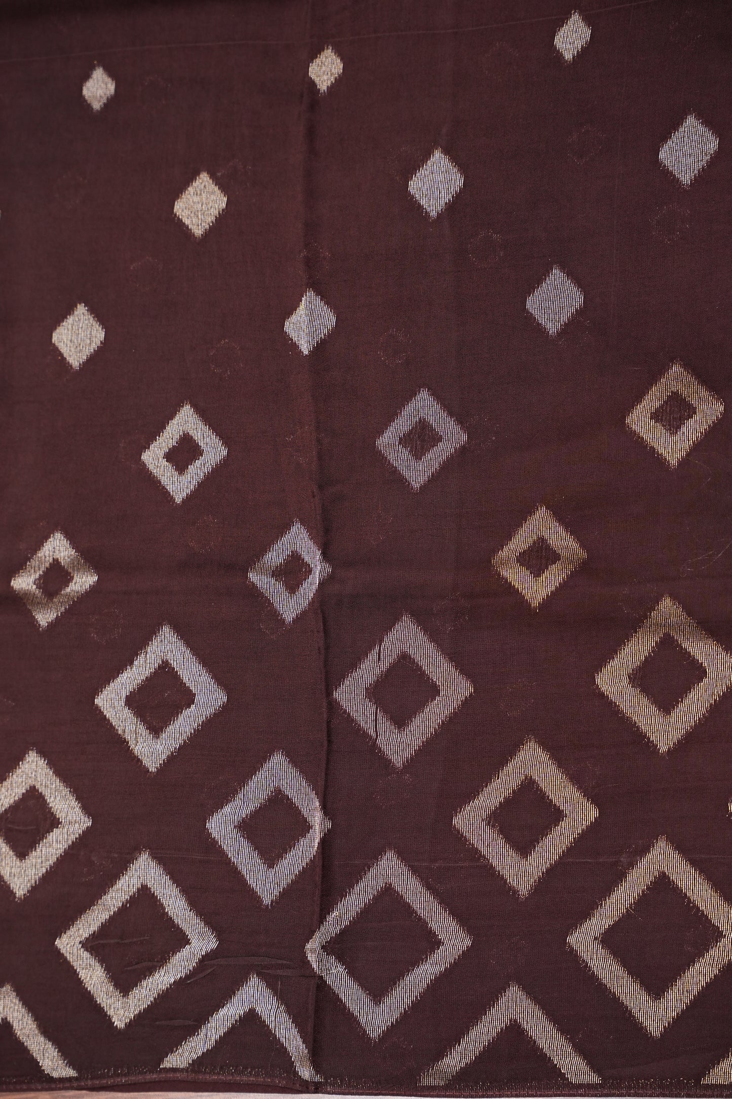 Tussar Banarasi Raw Silk Saree with Geometric Silver Weaving – Coffee Brown