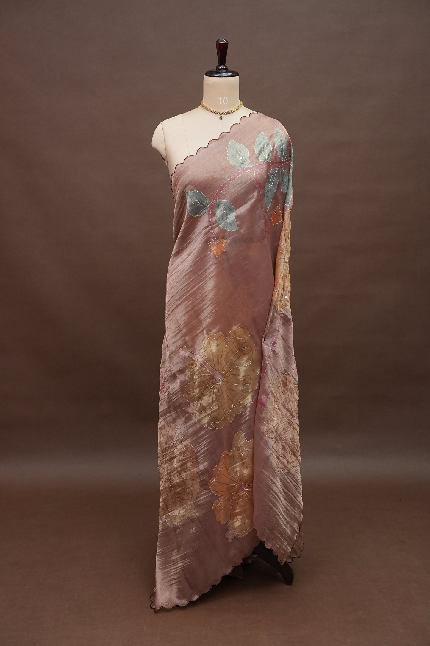 Dusty Rose Glass Tissue Organza Designer Party Wear Saree
