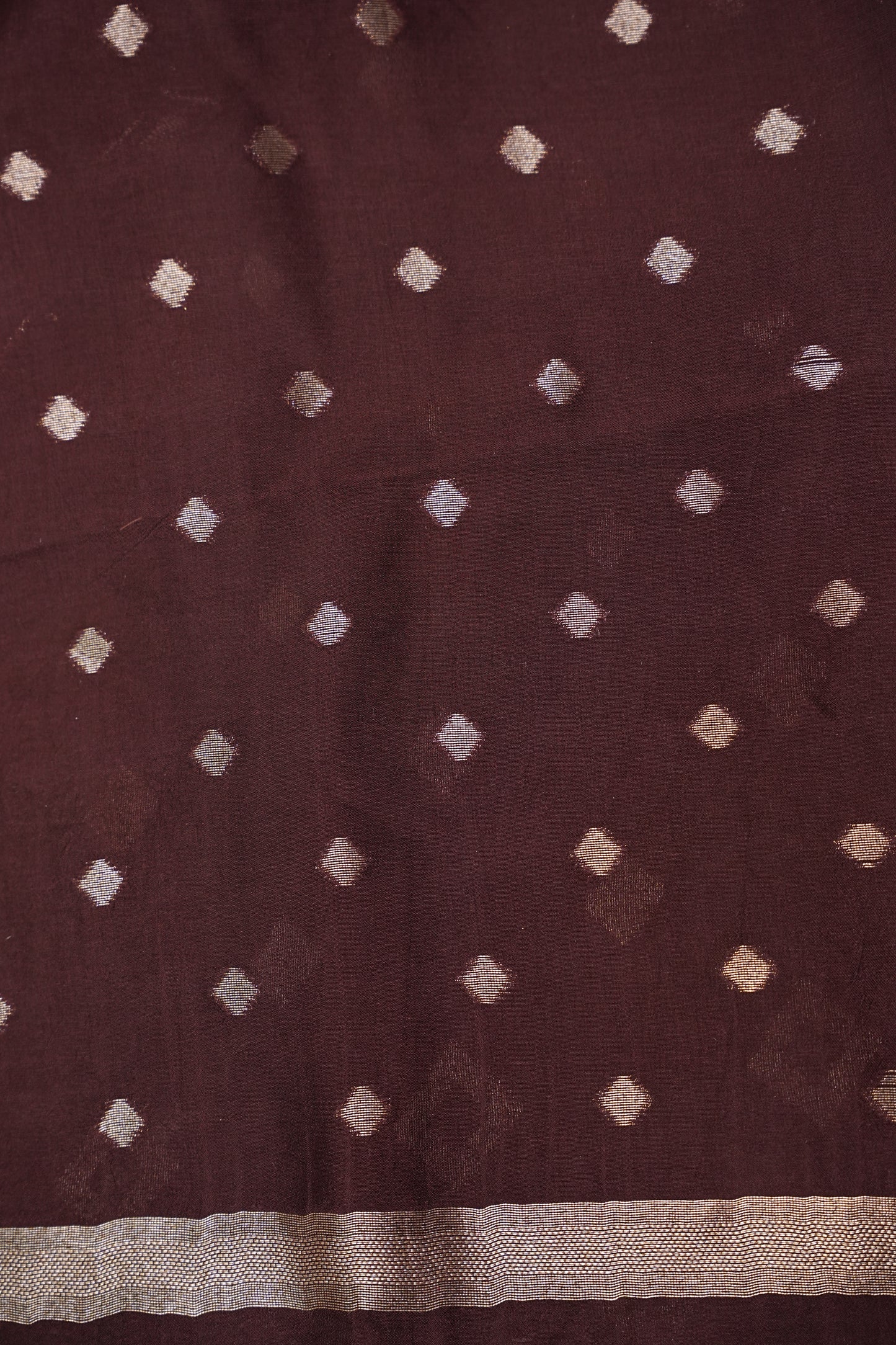 Tussar Banarasi Raw Silk Saree with Geometric Silver Weaving – Coffee Brown