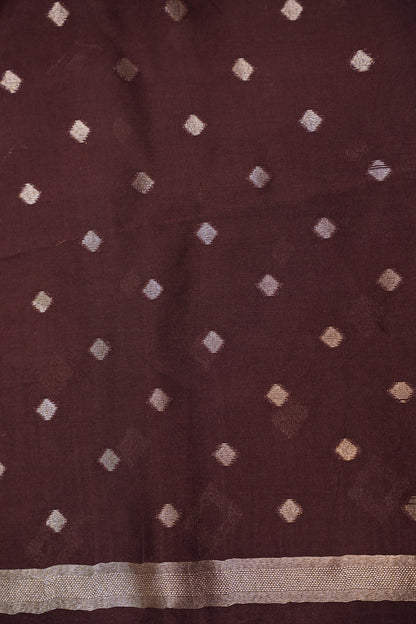 Tussar Banarasi Raw Silk Saree with Geometric Silver Weaving – Coffee Brown