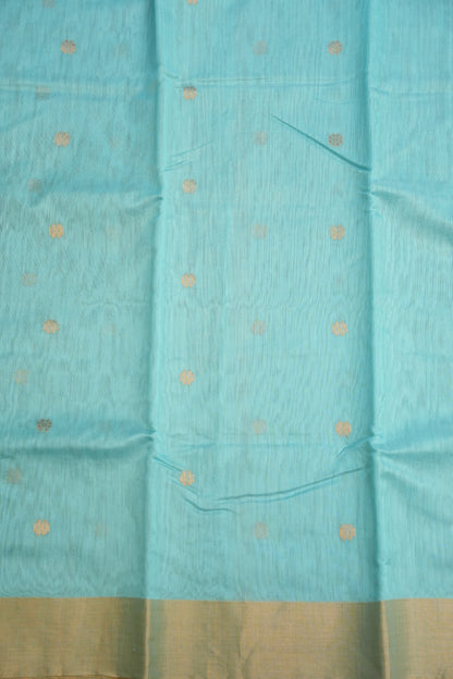 Pure Chanderi Silk Saree with Zari Buttas & Tissue Border - Sky Blue