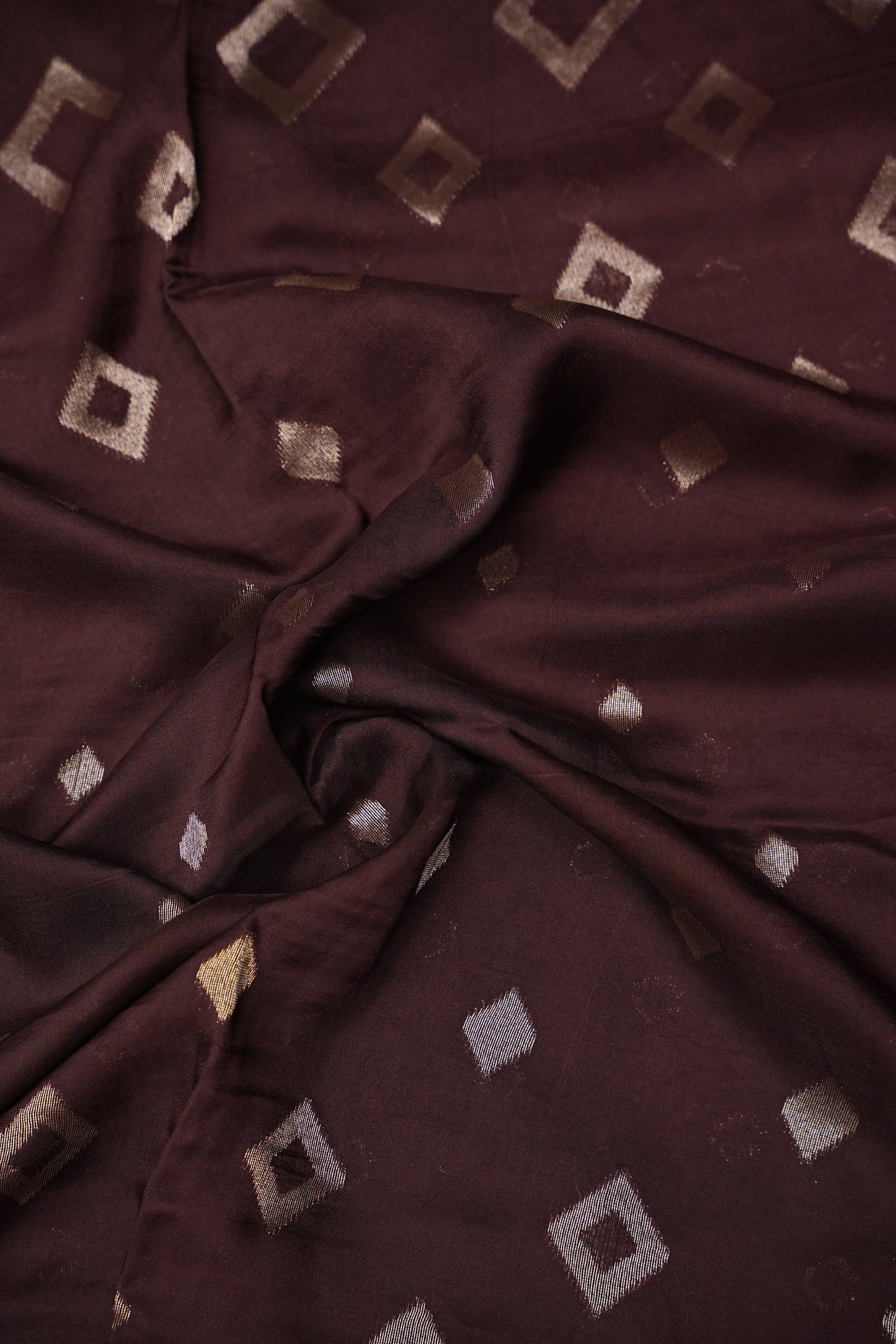 Tussar Banarasi Raw Silk Saree with Geometric Silver Weaving – Coffee Brown