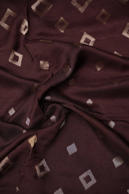 Tussar Banarasi Raw Silk Saree with Geometric Silver Weaving – Coffee Brown