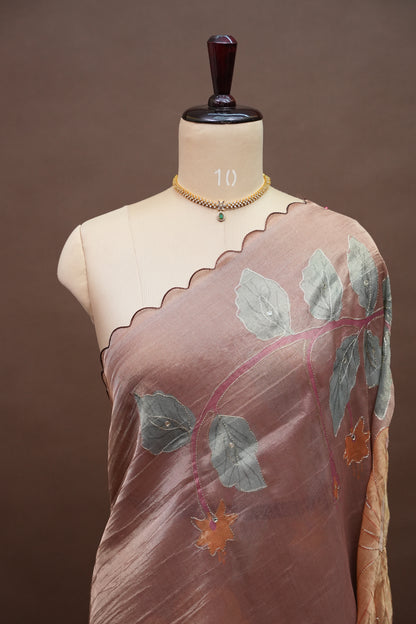 Dusty Rose Glass Tissue Organza Designer Party Wear Saree