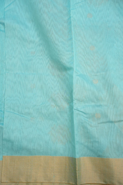 Pure Chanderi Silk Saree with Zari Buttas & Tissue Border - Sky Blue