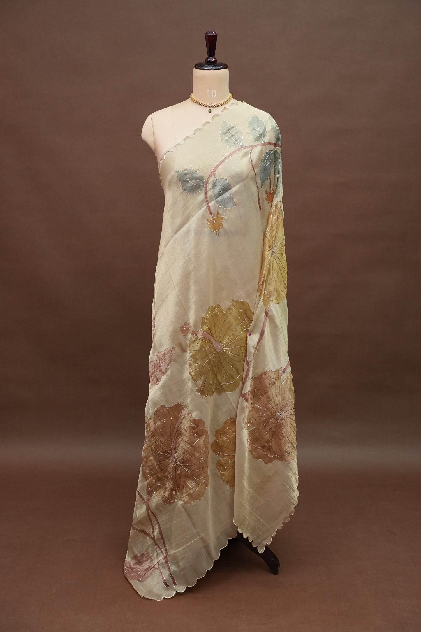 Ivory Champagne Glass Tissue Organza Designer Party Wear Saree