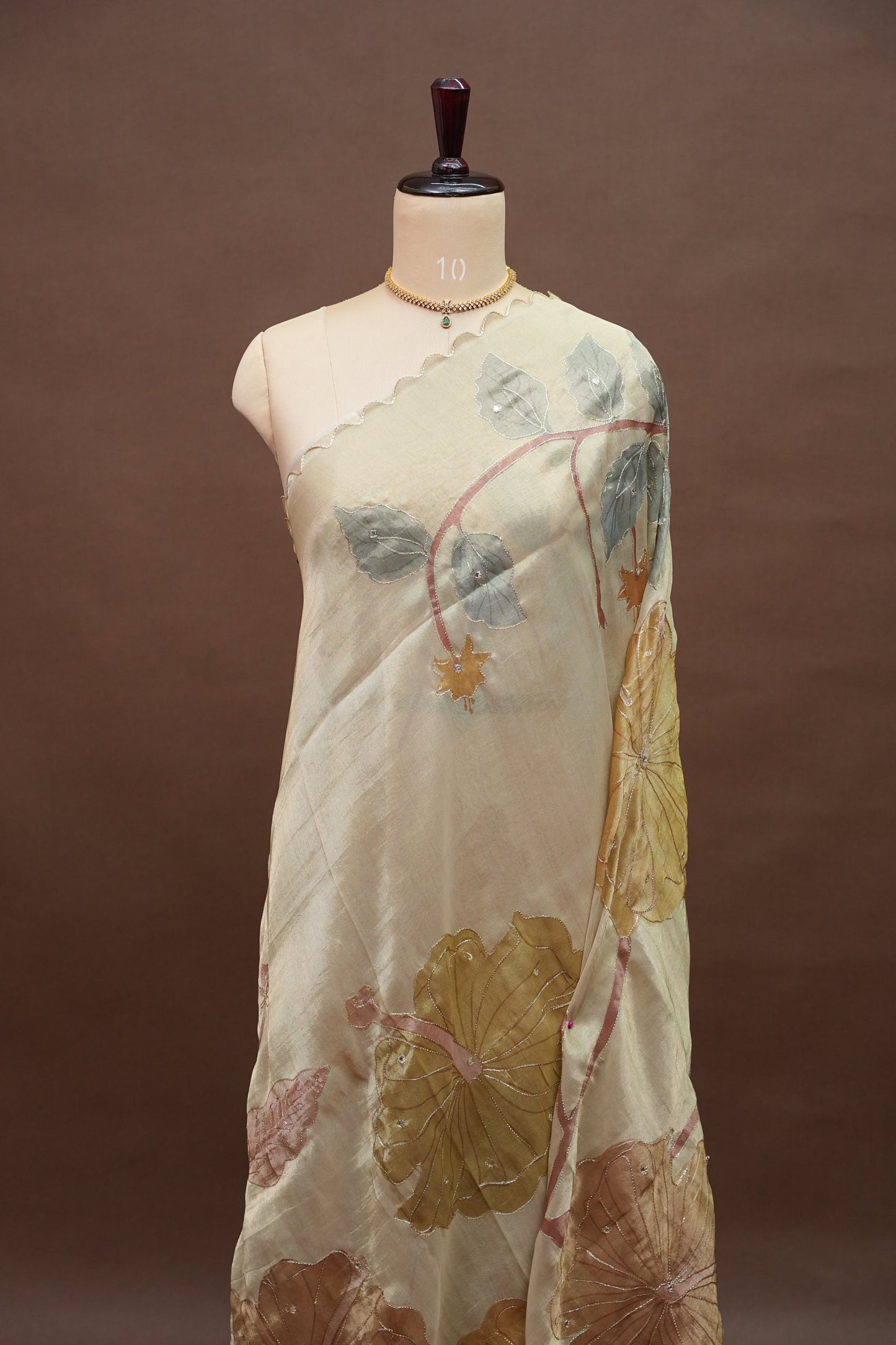 Ivory Champagne Glass Tissue Organza Designer Party Wear Saree