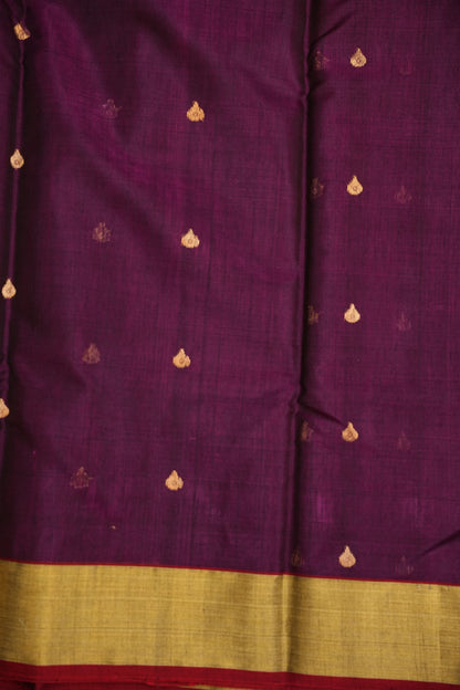 Pure Chanderi Silk Saree with Zari Buttas & Tissue Border - Dark Pink